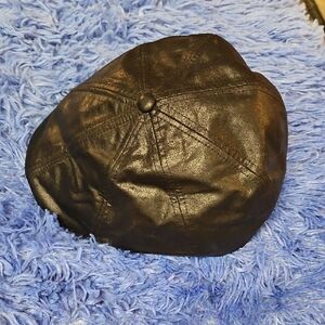Black Leather Newsboy Cap